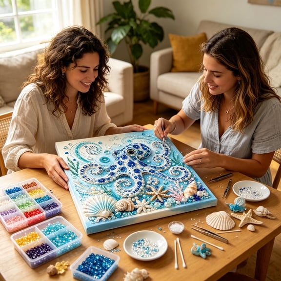 Clearance Gunhay Ocean Theme Pearl Art DIY Kit DIY Pearl Painting Kit, Ocean Diamond Art for Adults & Beginners, Sparkling Coastal Wall Decor for Ocean Lovers (Octopus)