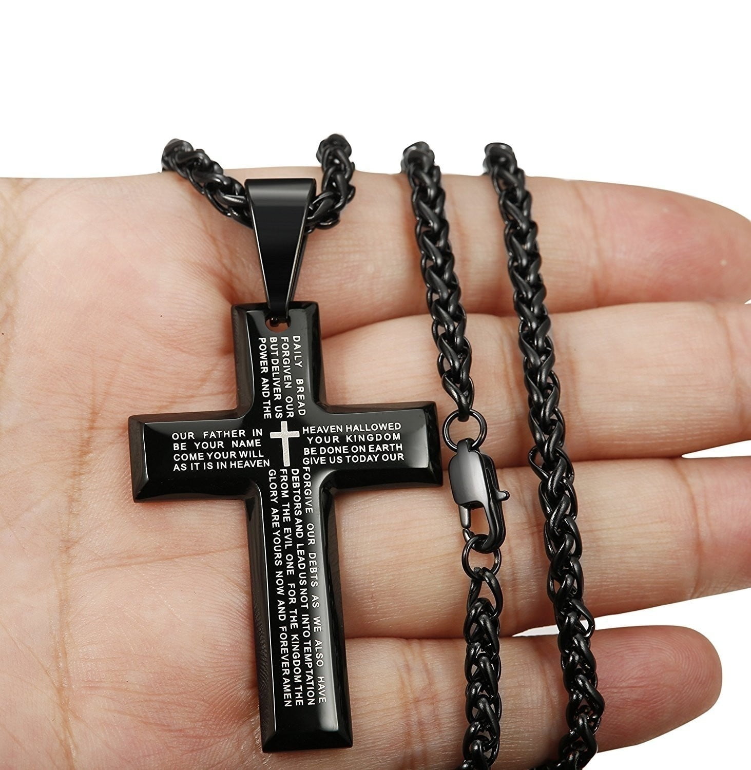AkoaDa New Stainless Steel Vintage Black Gold Silver Cross Pendant  Lordand#39;S Prayer Bible Necklace 22 Inch For Men Women