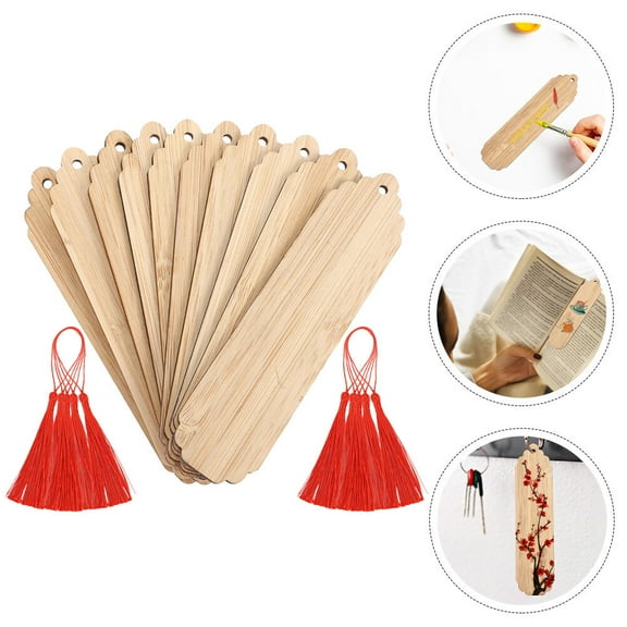 WHAMVOX Wooden Bookmarks for DIY Multi Color Blank Page Markers Handmade Hanging Tags 10 Sets