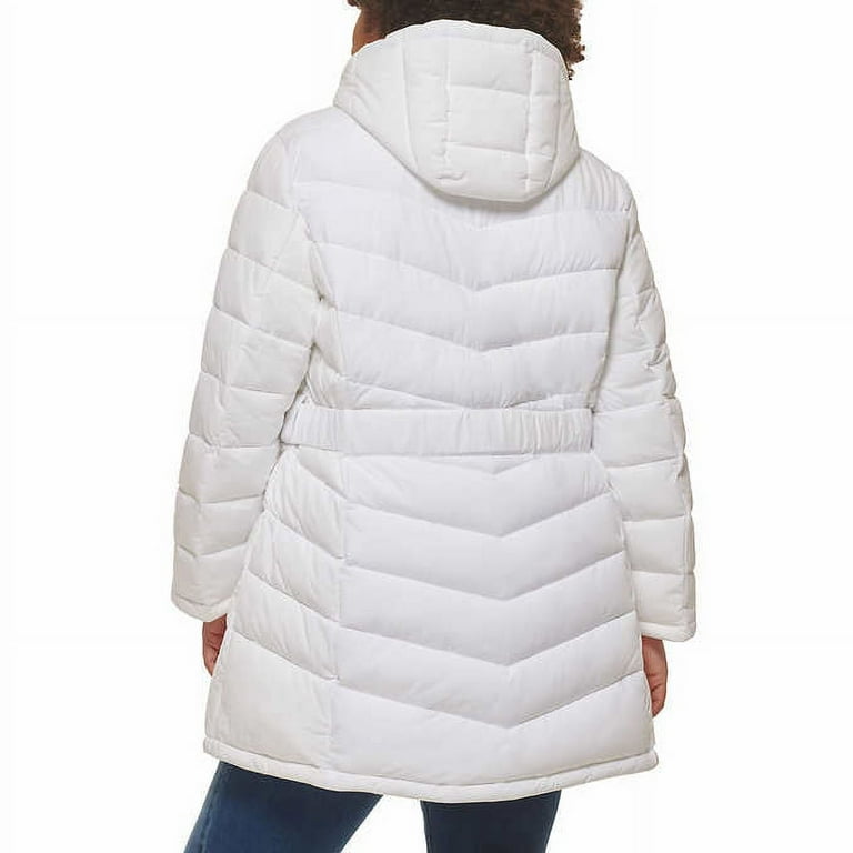 Tommy Hilfiger Ladies Belted Puffer Jacket with Removable Hood White XXL