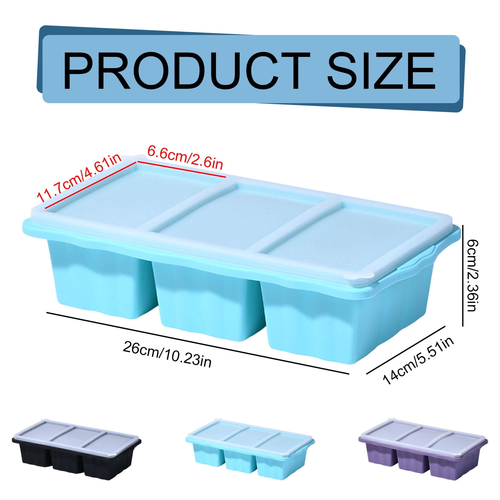 Black Silic 1Pcs Ice Cube Tray with Lid,Silic 1Pcs Freezer Tray with Lid,Three-Piece Set,Suitable for Storing and Freezing Meals,Soups,Etc