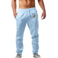 thumbnail image 1 of Pantalones casuales de lino para hombre, color liso, estampado de árbol, ligeros, sueltos, elásticos, con cordón, para verano, playa, yoga 079-azul claro G 079-azul claro G Xishao ropa, 1 of 2