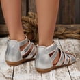 thumbnail image 4 of Rokment Wedge Low Heels Gladiator Sandals for Women Beach Roman Casual Leather Hollow out Open Toe Fisherman Flat Dress Summer Shoes Silver Size 9, 4 of 7