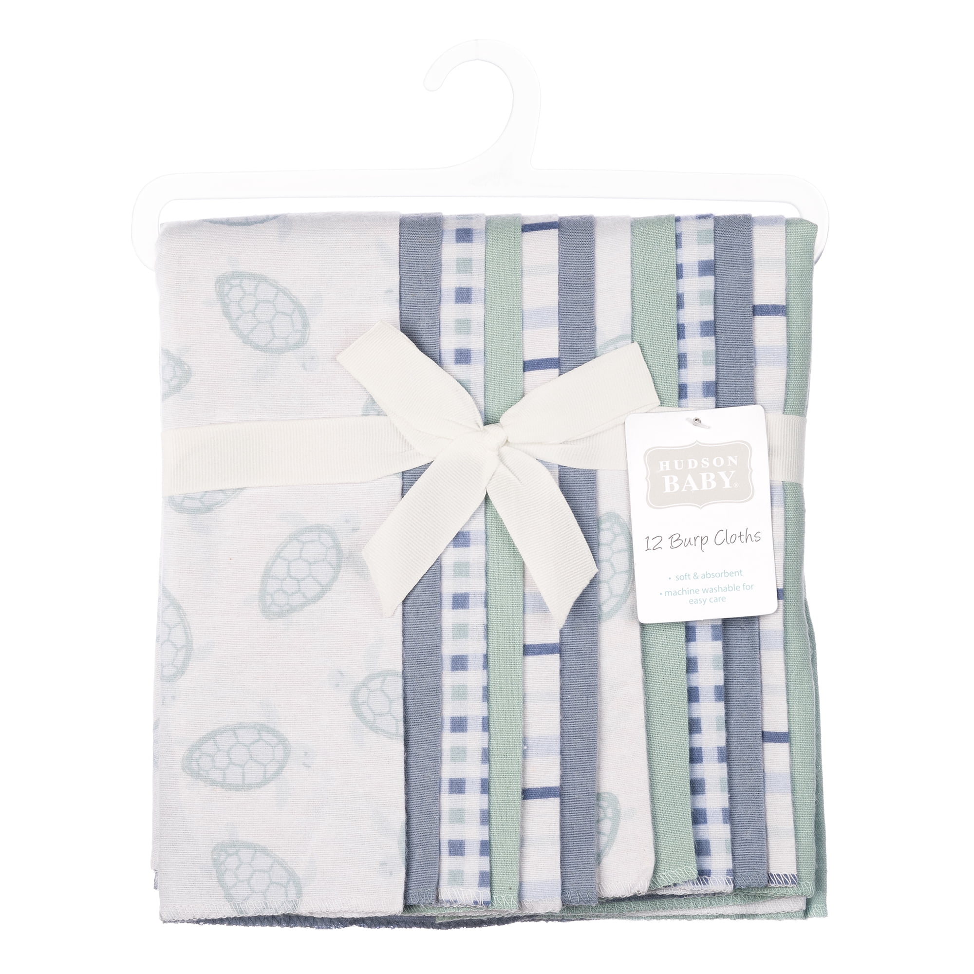 Hudson Baby Infant Cotton Polyester Flannel Burp Cloths Bundle 12-Pack, Little Sea Turtle, One Size