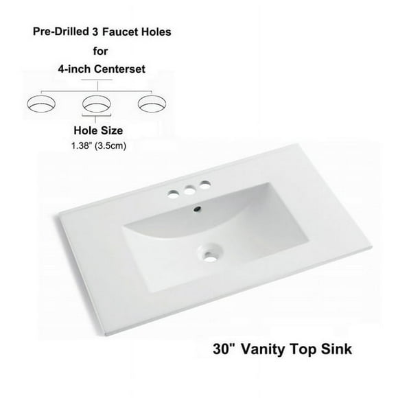 MEJE 30x18 Inch Drop in Rectanglar 3 Holes Bathroom Sink, Vanity Top Sink Only, for 4-inch Centerset Faucet, White (Cabinet NOT included)