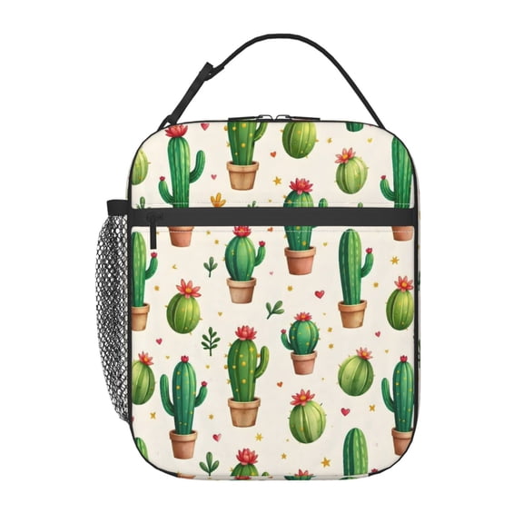 Cute Cactus Lunch Bag Reusable Thermal Lunch Box with Handle for Women and Men