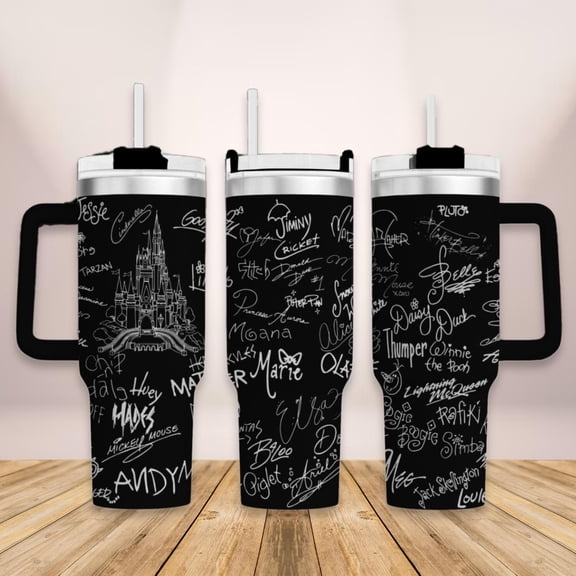 Disney Character Signatures Engraved Tumbler, Disney Laser 40oz Tumbler, Magic Kingdom Tumbler Cup, Disneyland Trip Drinkware Tumbler