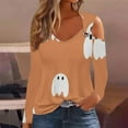 thumbnail image 2 of WREESH Halloween Long Sleeve Tops Women's Fashion Halloween Prints T-Shirt Long Sleeves Blouse Casual Tops Orange, 2 of 5