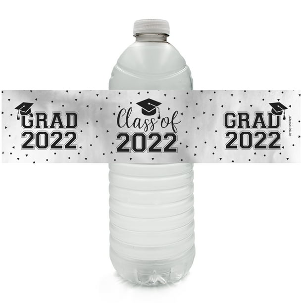 Graduation Class of 2022 Water Bottle Labels -Black and Silver School Colors- 24 Stickers - Distinctivs