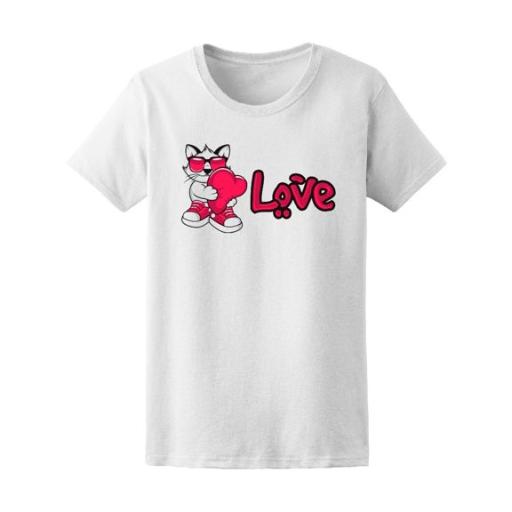 Cat Cuddling Love Heart Tee Women's -Image by Shutterstock