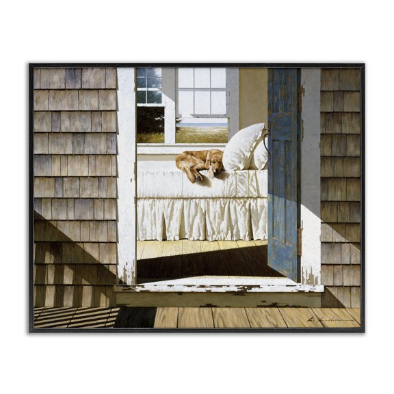 Stupell Industries Coastal Dog Nap at Cape House Black Framed Giclee Art, 14 x 11, by Zhen-Huan Lu