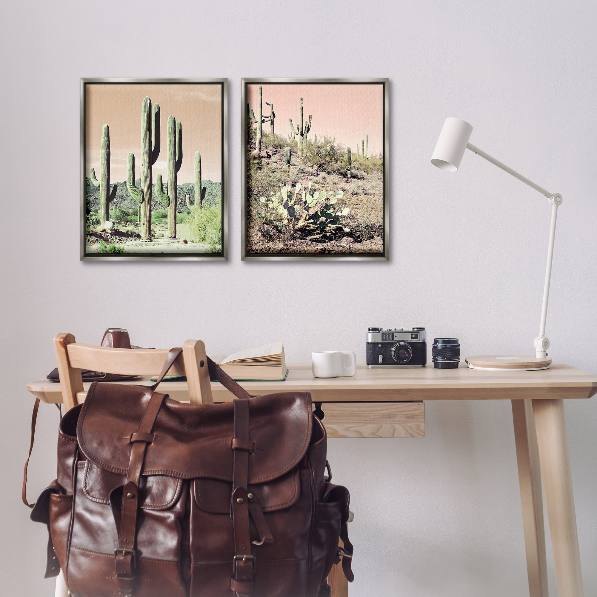 Stupell Industries Saguaro Cactus Desertscape Landscape & Nature Photography Gray Floater Framed Canvas Art Print Wall Art, 17 x 21, Set of 2