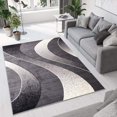 thumbnail image 1 of Living Room Bedroom Dining Room Rug, Modern Black Abstract Wave Pattern Short Pile Thin Soft Lightweight 100 x 140 cm, 1 of 4