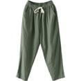 thumbnail image 4 of Casual Linen Baggy Capri Harem Pants for Women Tapered Wide Leg Joggers Drawstring Elastic Waist Cropped Trousers with Pocket, 4 of 6