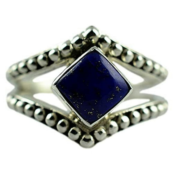 Navya Craft Lapis Cushion Shape Silver Statement Ring 925 Sterling Silver Handmade Women Statement Ring Size 4.0