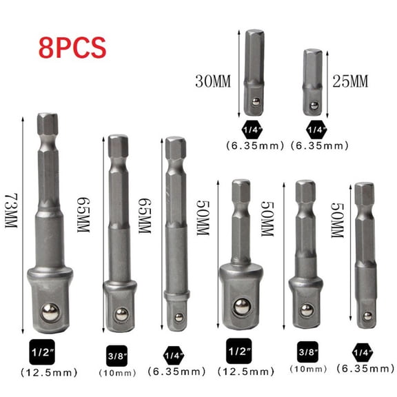 2 3 8pcs Drill Socket Adapter Drill Extension Bit Socket Adapter Kit 1 4 3 8 1 2 Square Head 1 4 Hex Shank Drill