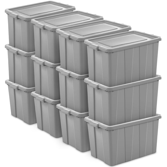Sterilite Tuff1 30 Gal Plastic Storage Tote Container Bin w/ Lid (12 Pack)