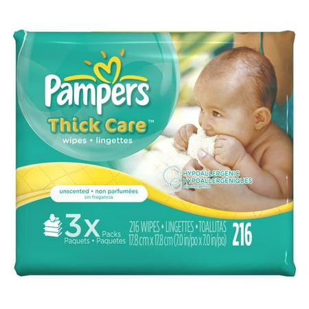 Pampers Thick Care Baby Wipes Refills, 3 Pack, 216 Sheets