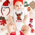 thumbnail image 1 of Mono de bebé con estampado de ciervo personalizado, mono de manga corta para el día de Navidad, mono de bebé con nombre personalizado, ropa de verano para recién nacidos, 1 of 5