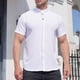 thumbnail image 1 of Camisa Elvqul de Hombre de Color Sólido Casual Blanco Manga Corta Con Bolsillos Botones Cuello Mao, 1 of 4
