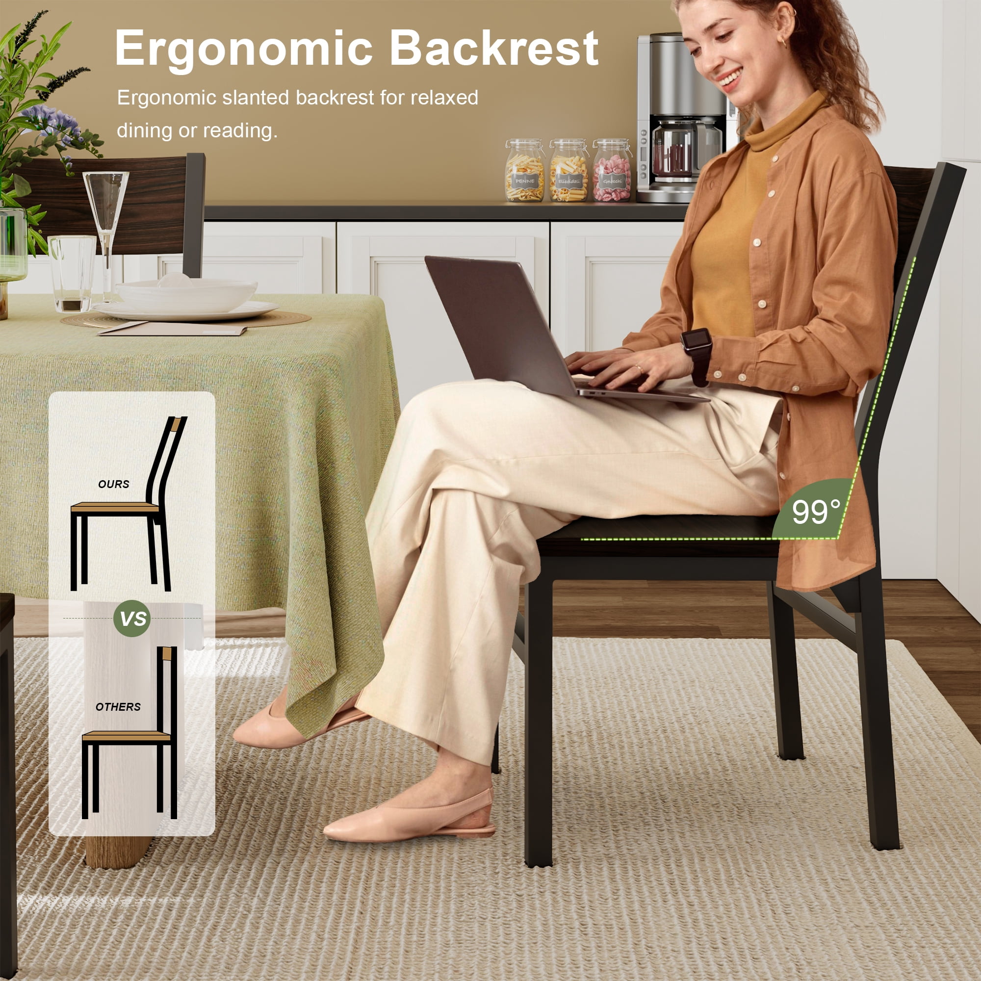 iPormis 35''Tall Dining Chairs Set of 6, Dining Room Chairs with MDF Board & Metal Frame, Perfect for Small Space, Easy Clean,Espresso