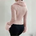 thumbnail image 6 of Aboser Furry Trim Ribbed Sweaters for Women Trendy Button Down Crop Tops Stretchy Slim Fit Tunic Sweater Comfy V Neck Party Shirts Soft Knitwear Pink S, 6 of 6