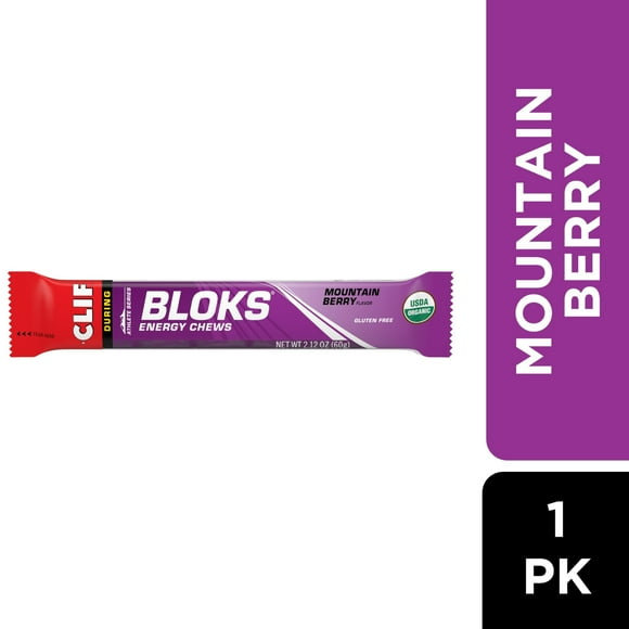 CLIF BLOKS - Mountain Berry Flavor - Energy Chews - Non-GMO - Plant Based - Fast Fuel for Cycling and Running - Quick Carbohydrates and Electrolytes - 2.12 oz.