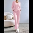 thumbnail image 4 of Conjunto de Pijama de Dos Piezas de Punto Acanalado para Mujer: Suéter de Larga y Pantalón . Rosa S, 4 of 10