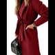 thumbnail image 4 of Chaqueta Clásica de Mujer con Solapa, Larga, Abertura Frontal y Cinturón, Abrigo Extra de Lana Vino Tinto XL, 4 of 6
