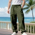 thumbnail image 4 of Qulqfy Men's Baggy Pants Cargo Elastic Waist Green Stretch Chinos Straight Leg Twill Holiday Pants Pants for Men L, 4 of 9