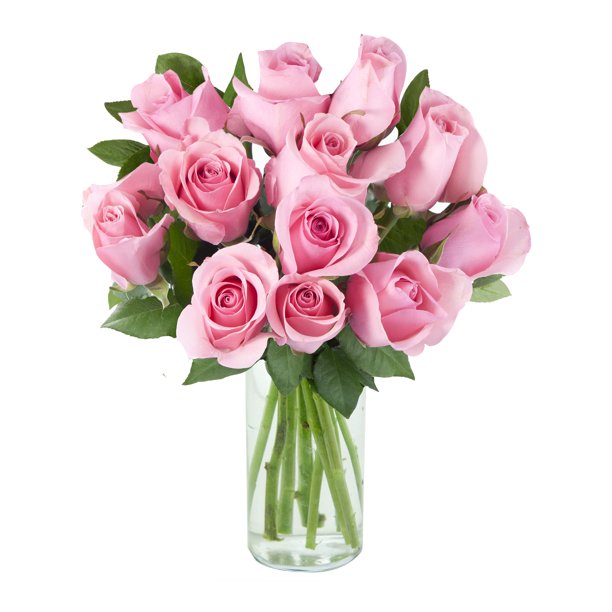 Arabella Farm Direct Bouquet of 12 Fresh Cut Pink Roses with Free Vase