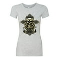 thumbnail image 2 of Wild Bobby, Brotherhood Biker Motorcycles Cross and Skull Pop Culture Womens Slim Fit Junior Tee, Heather Grey, Medium, 2 of 3