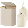 thumbnail image 1 of Cesto para la Ropa Sucia de 120L con Tapa, Cesta para la Colada con Asas de Bambú y Una Bolsa Extraíble, Cesto de Ropa Plegable Grande para Dormitorio, Cuarto de Baño, Lavadero, Beige, 1 of 9