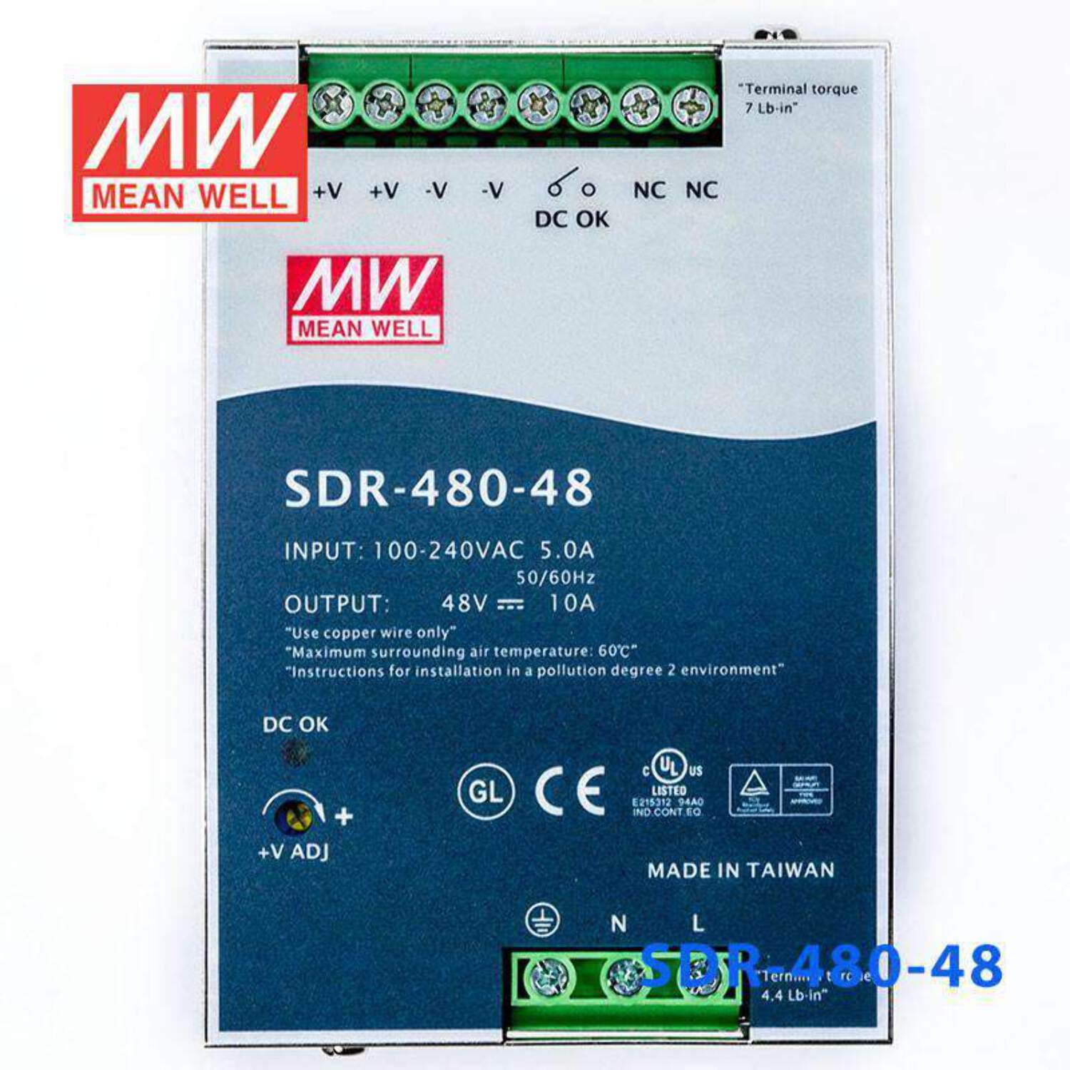 Mean Well SDR-480-48 Single Output Industrial Power Supply 480W 48V - DIN Rail