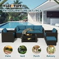 thumbnail image 6 of 7-Piece Waterproof Outdoor Patio Furniture Set, PE Wicker Rattan Sectional Sofa with Replaceable Cushions & Coffee Table, Modern Patio Conversation Set for Porch, Balcony, Backyard (Peacock Blue), 6 of 7
