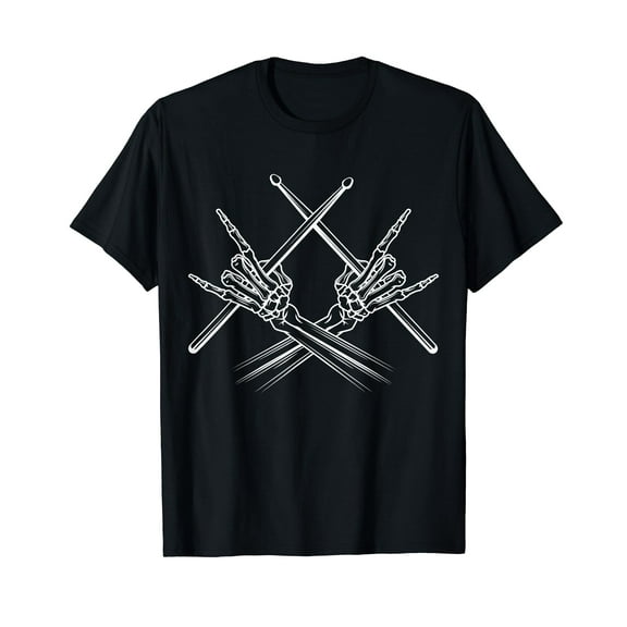 Drummer Drum Sticks Rock & Roll Skeleton Hand Horns T-Shirt