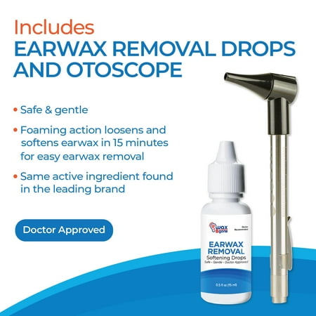 WaxBgone Earwax Removal Kit - Fast, Gentle, and Effective Ear Wax Removal Kit – Dissolve and Remove Earwax at Home - Includes Earwax Softening Drops, 3 SoftSpray Reusable Irrigation Tips, Otoscope