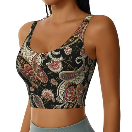 Picia Paisley6 Sports Bra for Women Padded Strappy Sports Bras Medium Support Yoga Bra with Removable Cups Running Yoga Bra-XX-Large