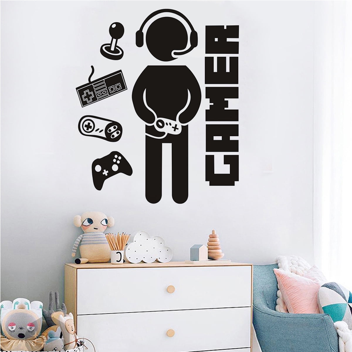 Removable Creative Game Controllers Removable Art Mural Vinyl Art Design Wall Sticker Wall Decals for Bedroom Living Room Decor Removable Art Mural for Boys Kids Men