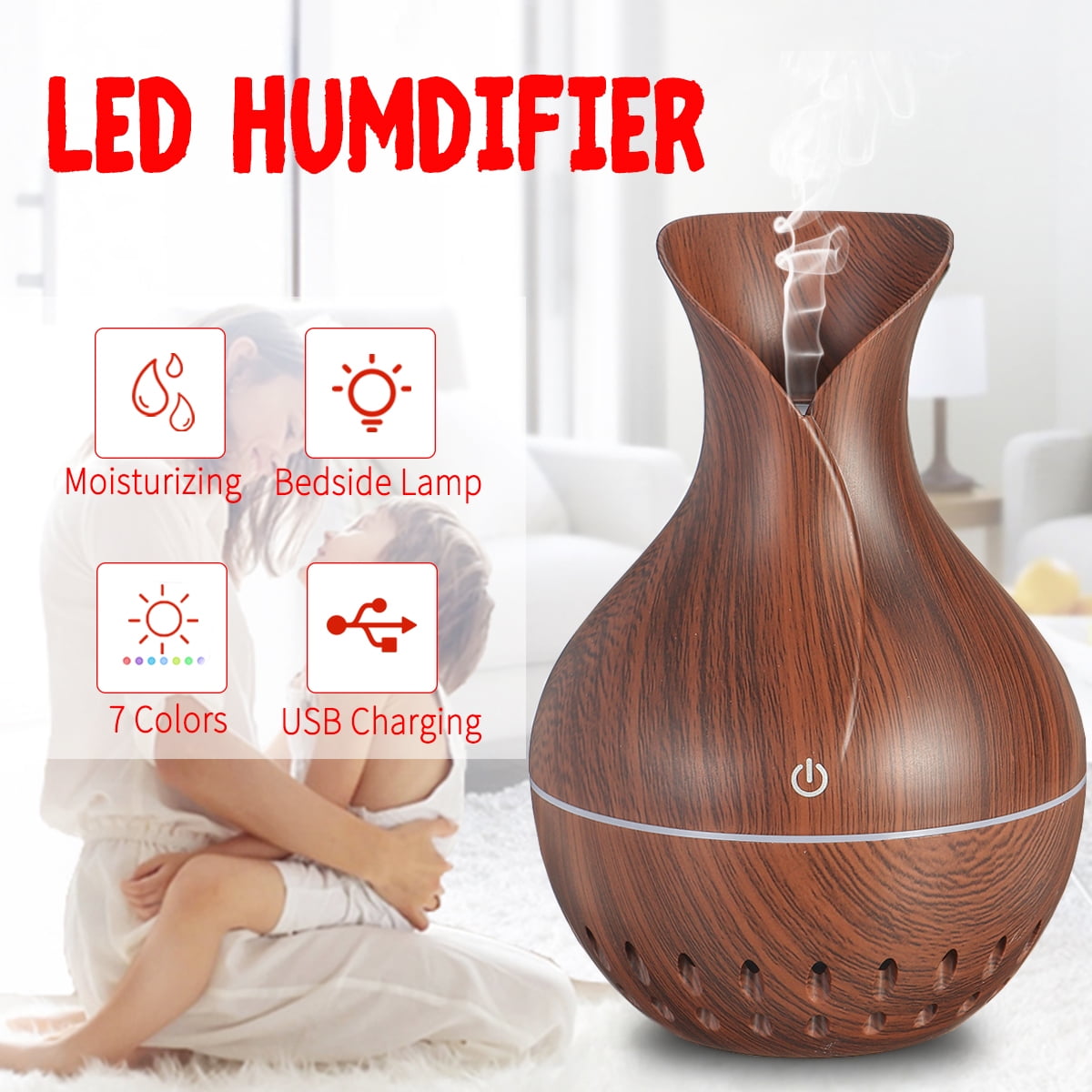 Air Humidifier Aroma Diffuser Waterless Auto Off panthem 130ml Small Essential Oil Diffusers Portable Aromatherapy Diffuser with Cool Mist and 7 Colour Changing LED Lights 