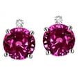 thumbnail image 2 of Star K� Round 7mm Simulated Pink Tourmaline Screw Back Stud Earrings with Accent Stone on Top, 2 of 9