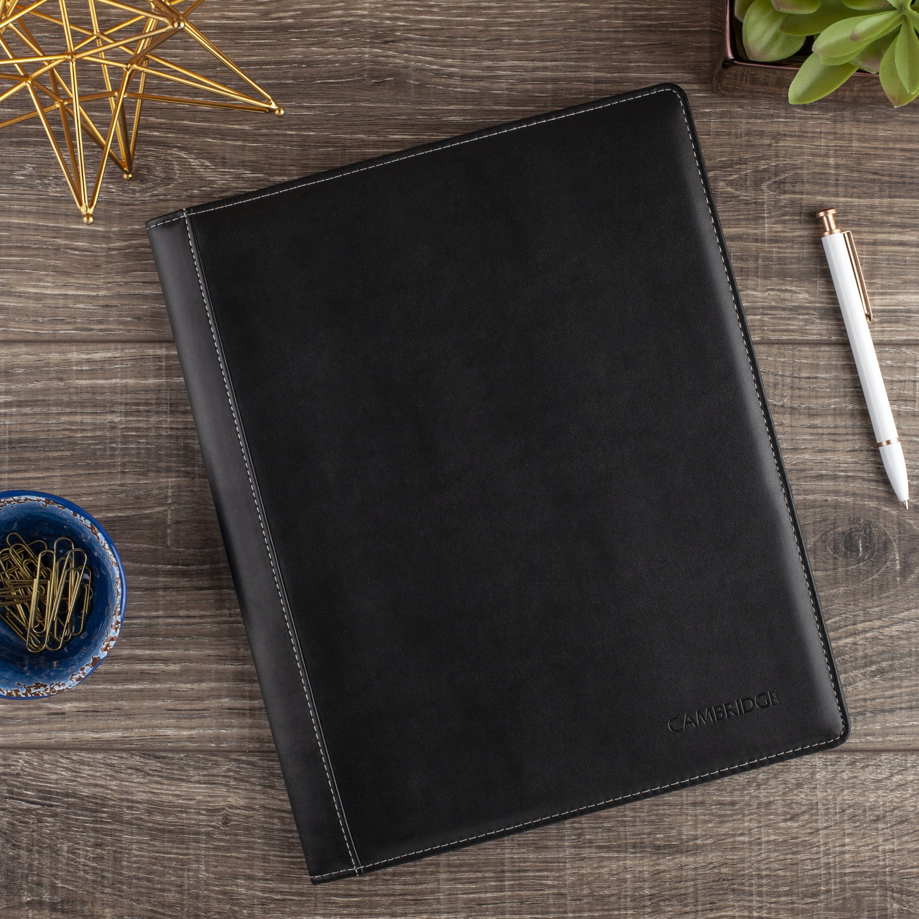 Cambridge Limited Refillable Faux Leather Notetaker Notebook, 50 Ruled Sheets, 8.5" x 11", Black