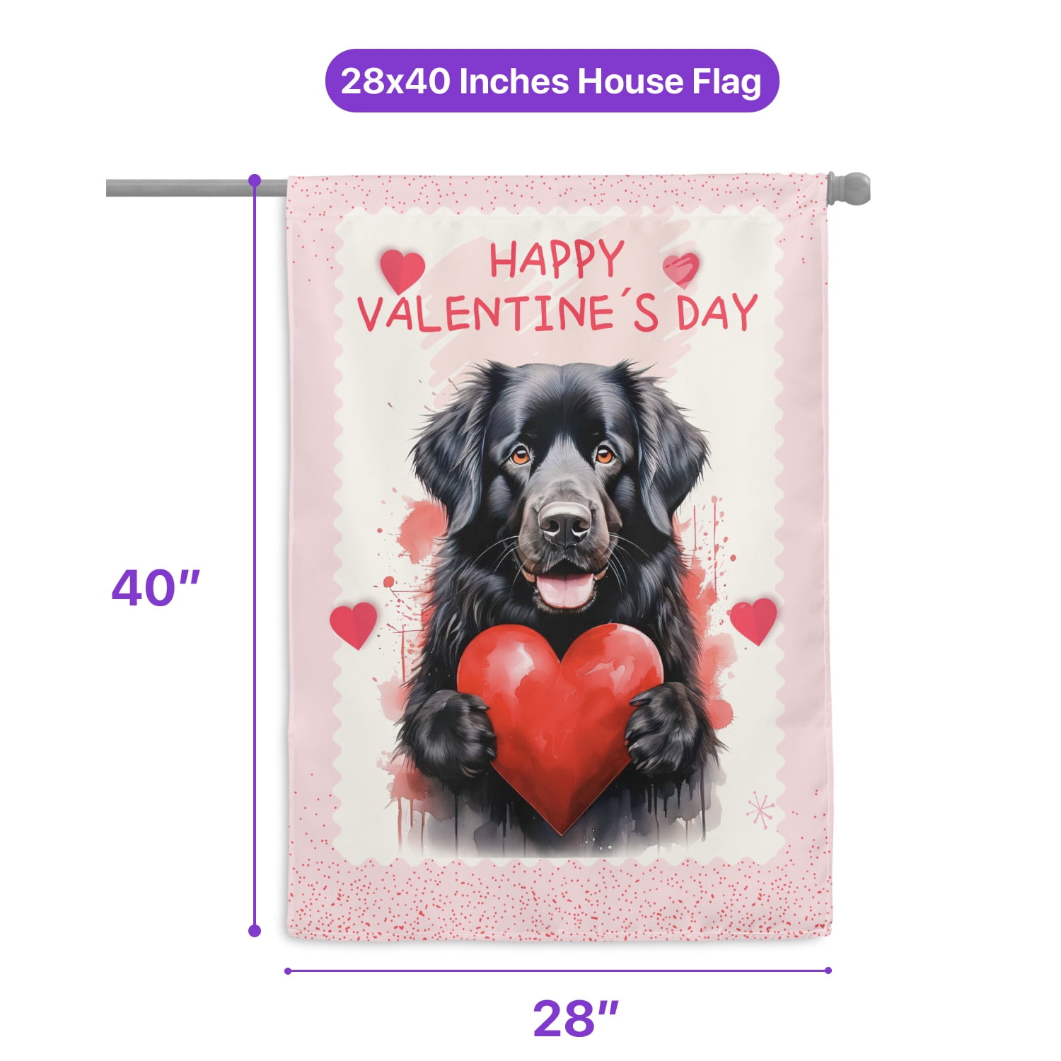Happy Valentine's Day Newfoundland Brings Love Heart House Flag 28x40in Double Sided Newfie Dog Lover Gifts Outdoor Decor - 02028