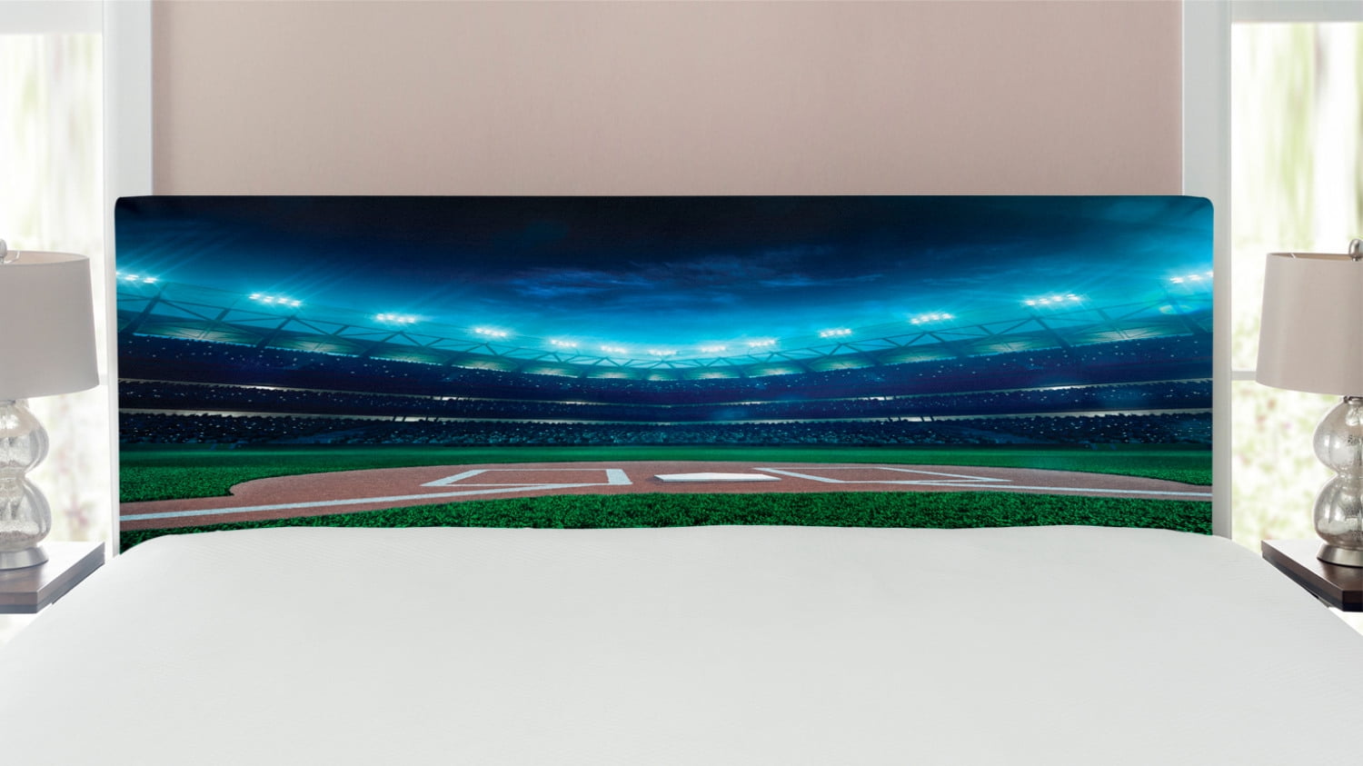 Baseball Headboard, Professional Baseball Field at Night Vibrant