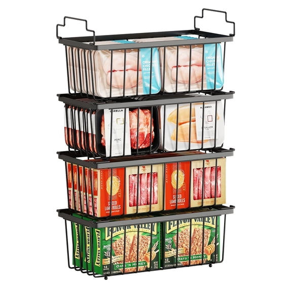 4 Pack Freezer Organizer Bins(14.6''L X 7.1''W X 5.2''H), Stackable Chest Freezer Organizer For 7 Cu.FT Deep Freezer Sort Frozen Food, Deep Freezer Organizer Bins Easily With Handle Add Storage Space