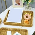 thumbnail image 4 of Joernso Storage Basket with Handle Manual Braided Faux Rattan Rectangle Shape Hollow Drainage Party Picnic Fruit Snacks Bread Serving Tray Coffee Table Organizer, 4 of 7