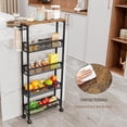 thumbnail image 2 of Seamika 5-Tier Slim Rolling Cart with Wooden Tabletop,Mobile Metal Utility Storage Cart,Slide Out Narrow Cart for Tight Spaces on Bathroom Kitchen Laundry Room Bedroom Apartments Dormitory,Black, 2 of 7