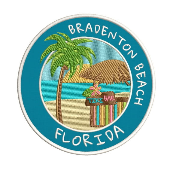 Happy Hour! Bradenton Beach, Florida 3.5 Inch Iron Or Sew On Embroidered Fabric Badge Patch Ocean Beach, Salt Life Iconic Series