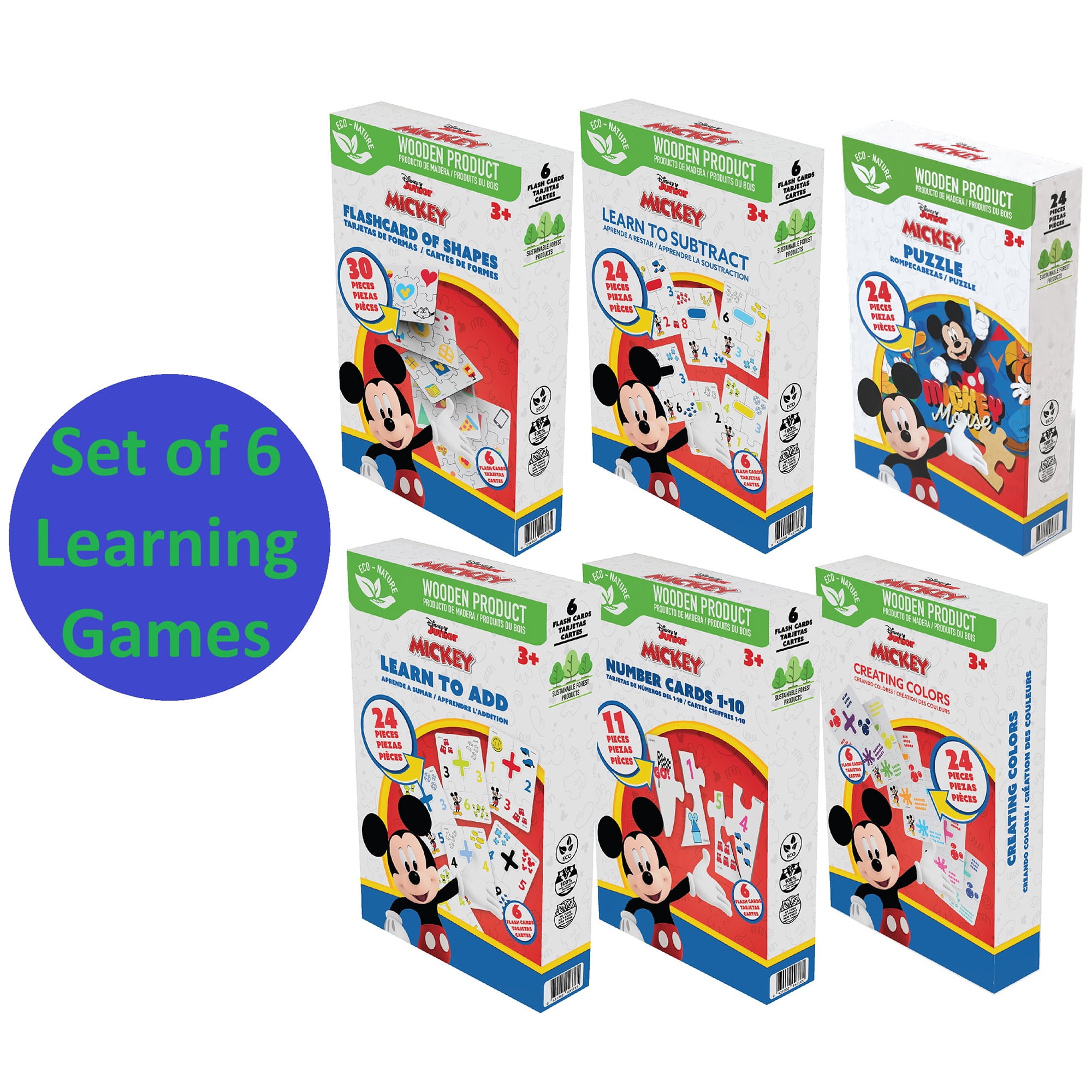 Disney Junior: Mickey Learning Games - Set Of 6 - Wooden Puzzles