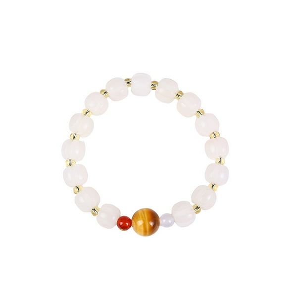 Pulsera de jade blanco con forma de calabaza y separadores dorados para mujer